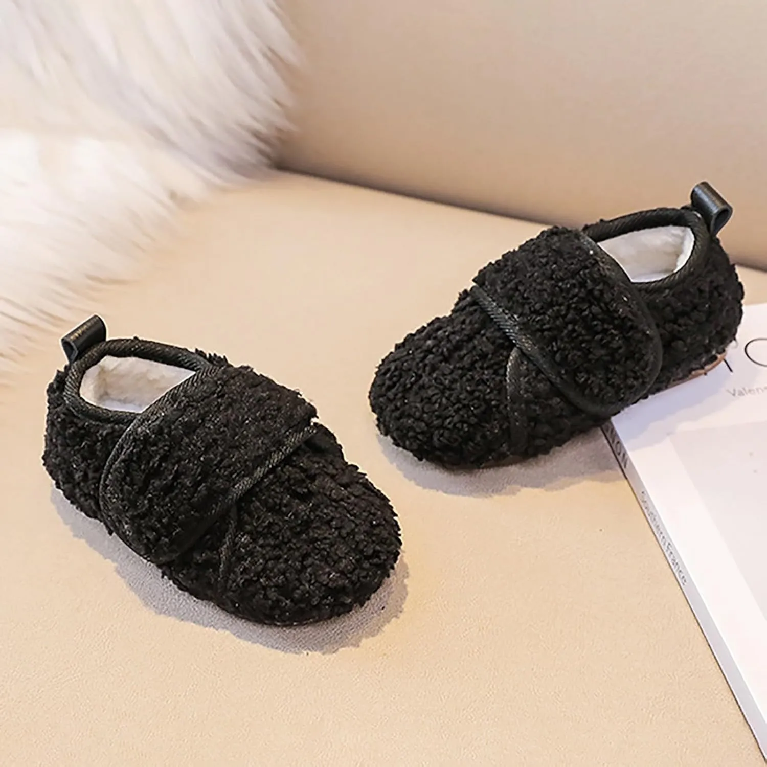 Trendy Toddler Kids Baby Girls Cute Solid olor arm Slippers Winter Boots With Non Slip Bottom Plush Slippers