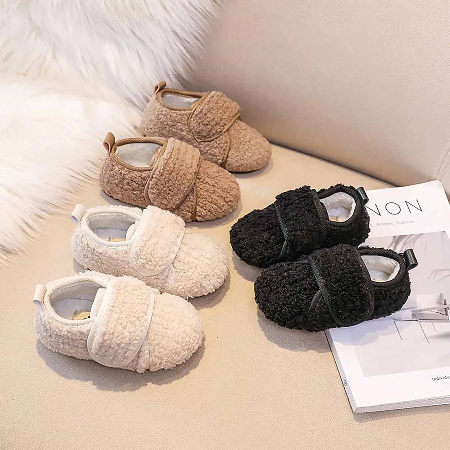 Trendy Toddler Kids Baby Girls Cute Solid olor arm Slippers Winter Boots With Non Slip Bottom Plush Slippers