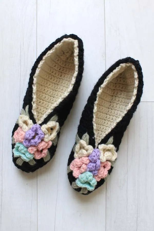 Vintage Floral Slippers Crochet Pattern