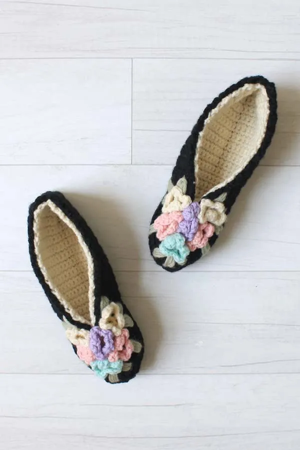 Vintage Floral Slippers Crochet Pattern