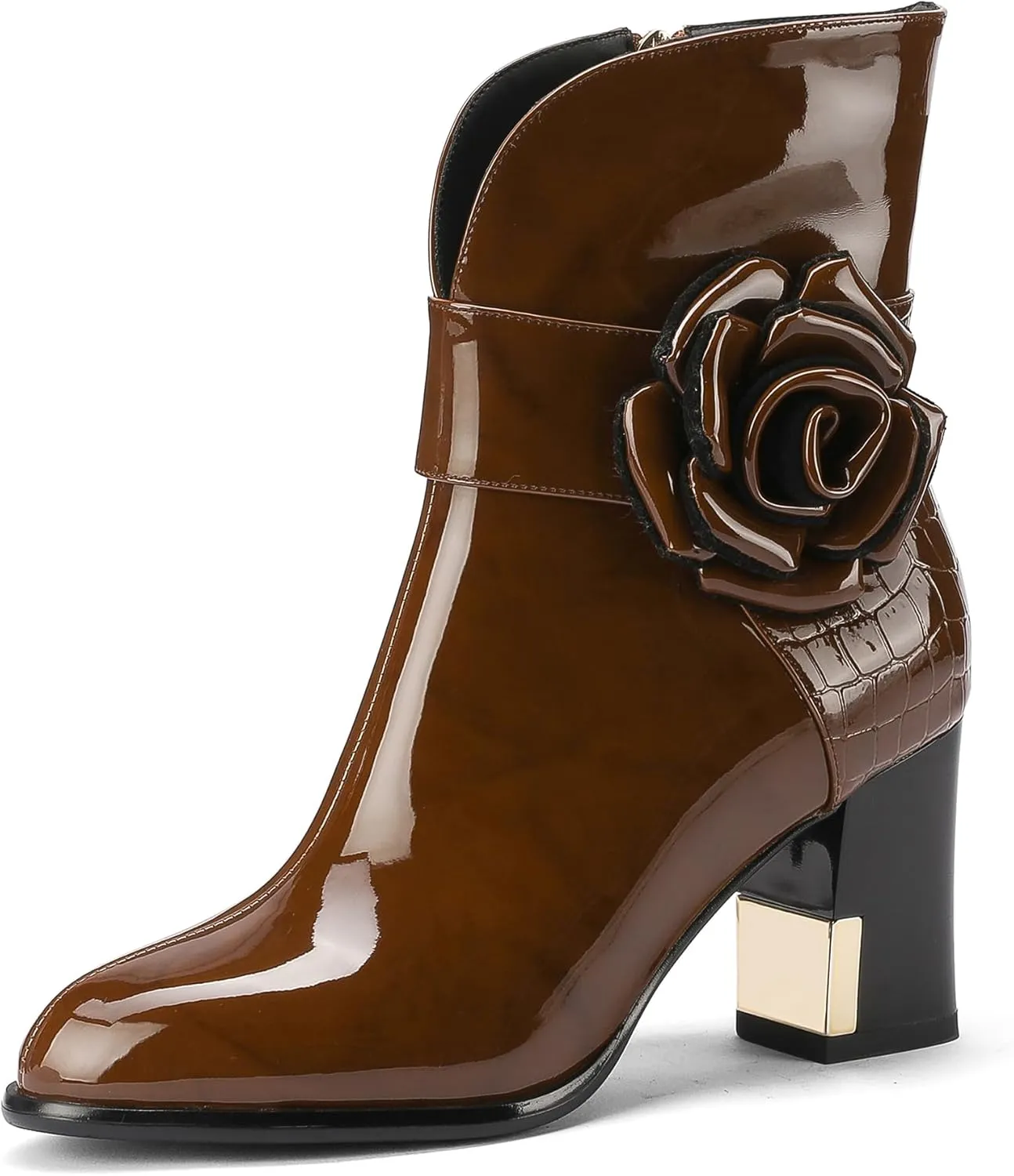 Western Gladiator Boots For Women Winter Ankle Extra Wide Calf Booties Botas Para Mujer Chelsea Leather Chunky Block Dress Combat Warm Lined Cowboy Cowgirl Ladies High Heels