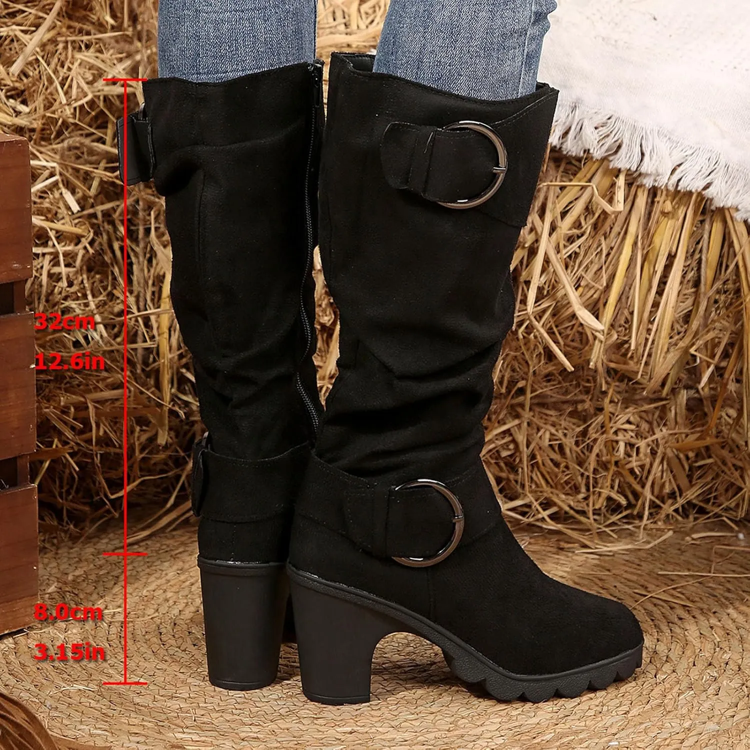 Wide Calf Rain Boots for Women Plus Size Fashion Women Solid Autumn Winter Thick Sole Wedge Boots for Women Wide Calf