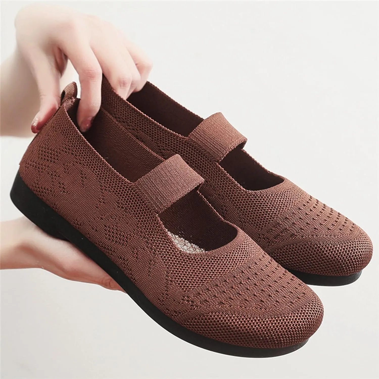 Women Mary Jane Flat Shoes Wide Toe Box Comofortable Ballet Flat with Adjustable Straps Slip on Washable Knit Casual Flats