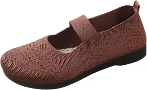 Women Mary Jane Flat Shoes Wide Toe Box Comofortable Ballet Flat with Adjustable Straps Slip on Washable Knit Casual Flats