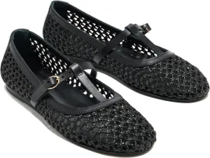 Women T-Strap Ballet Flats Woven Mesh Round Toe Cute Ballerina Shoes Slip On Causal Flat Shoes Straw Buckle Sandals for Working
