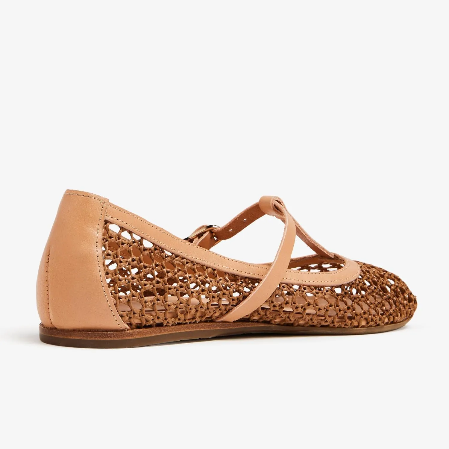 Women T-Strap Ballet Flats Woven Mesh Round Toe Cute Ballerina Shoes Slip On Causal Flat Shoes Straw Buckle Sandals for Working