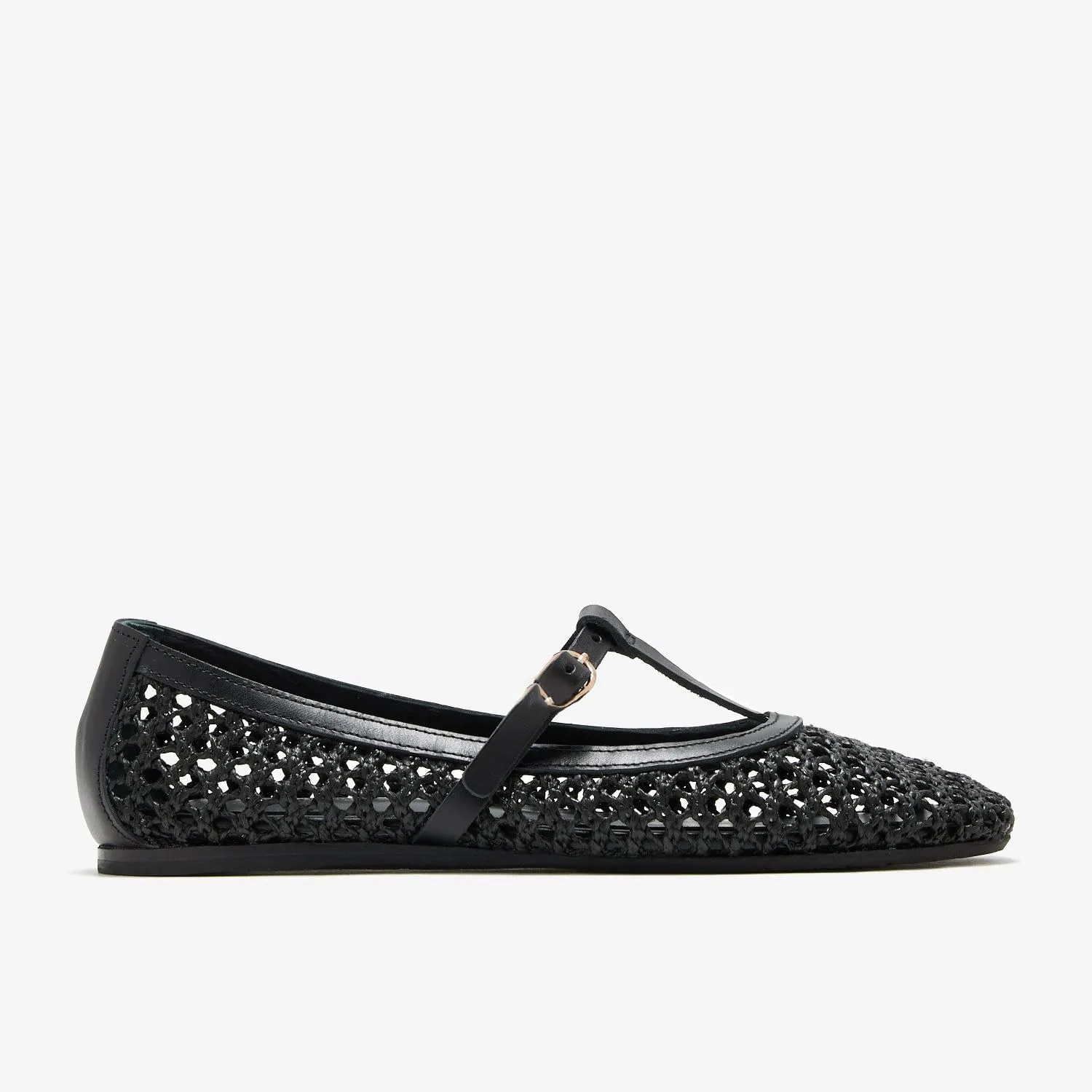 Women T-Strap Ballet Flats Woven Mesh Round Toe Cute Ballerina Shoes Slip On Causal Flat Shoes Straw Buckle Sandals for Working