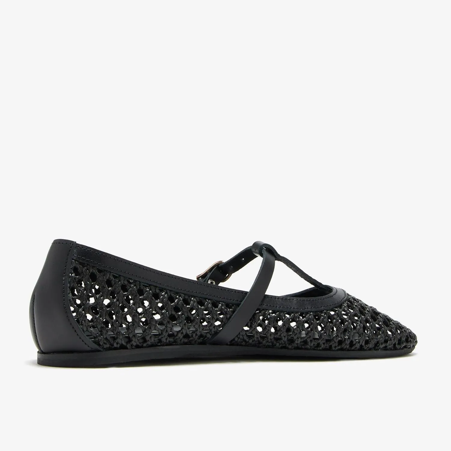 Women T-Strap Ballet Flats Woven Mesh Round Toe Cute Ballerina Shoes Slip On Causal Flat Shoes Straw Buckle Sandals for Working