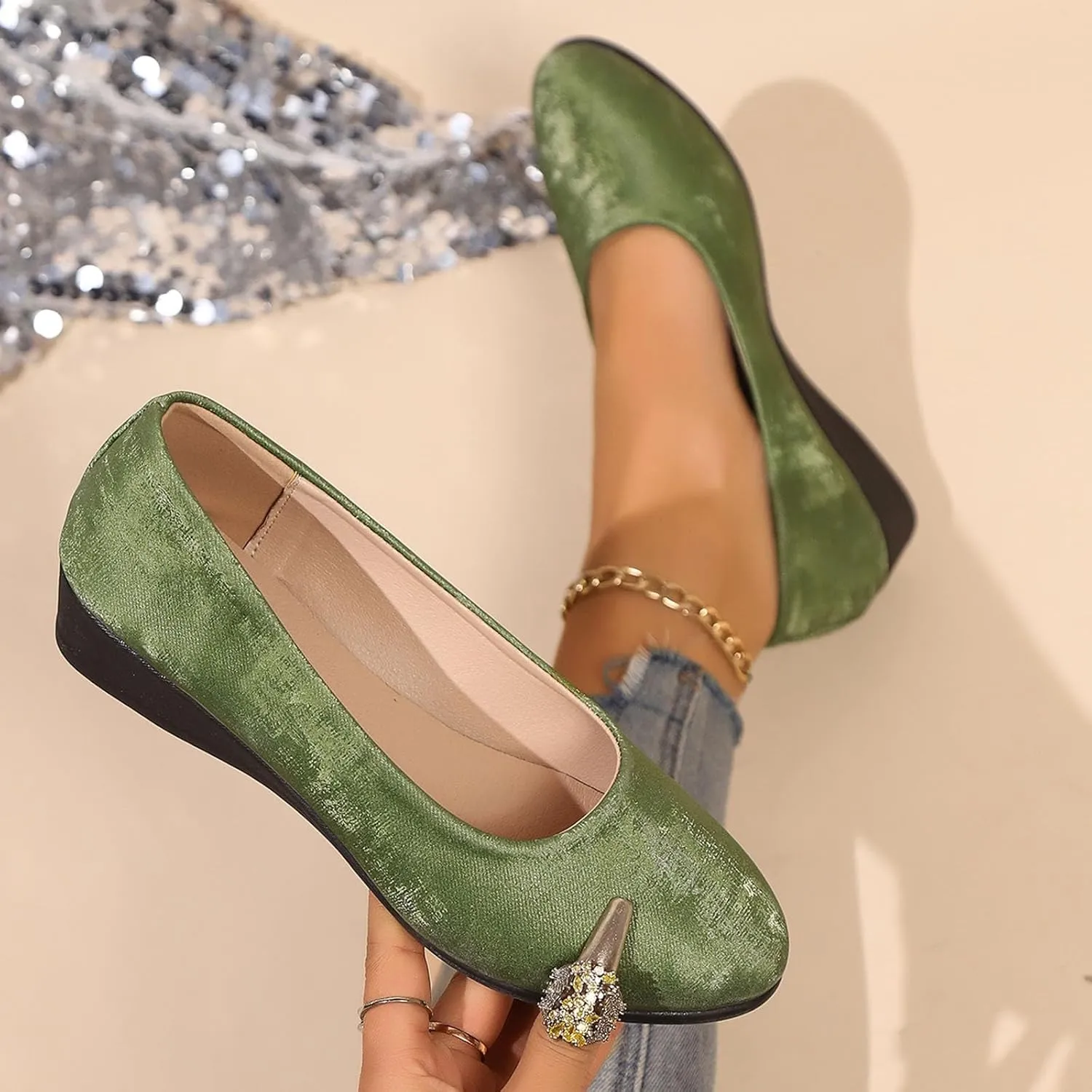 Women's Casual Shoes for Everyday Wear Sleek Satin Design Closed Toe and Heel Comfortable Wedge Wide Summer Shoe