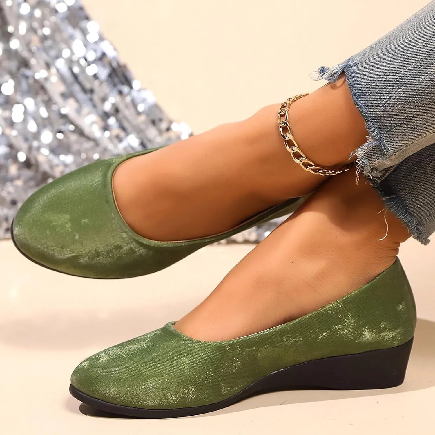 Women's Casual Shoes for Everyday Wear Sleek Satin Design Closed Toe and Heel Comfortable Wedge Wide Summer Shoe
