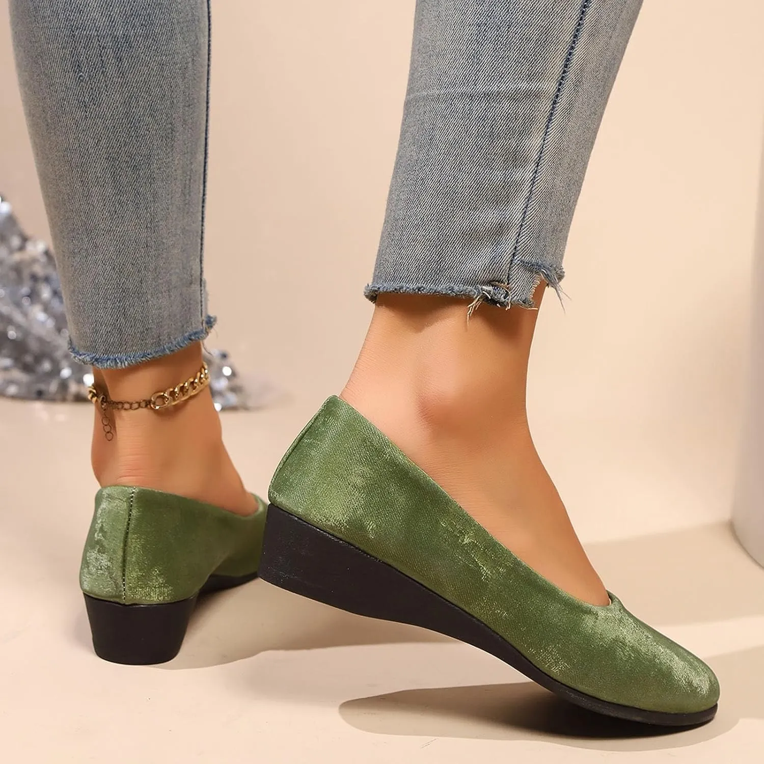 Women's Casual Shoes for Everyday Wear Sleek Satin Design Closed Toe and Heel Comfortable Wedge Wide Summer Shoe
