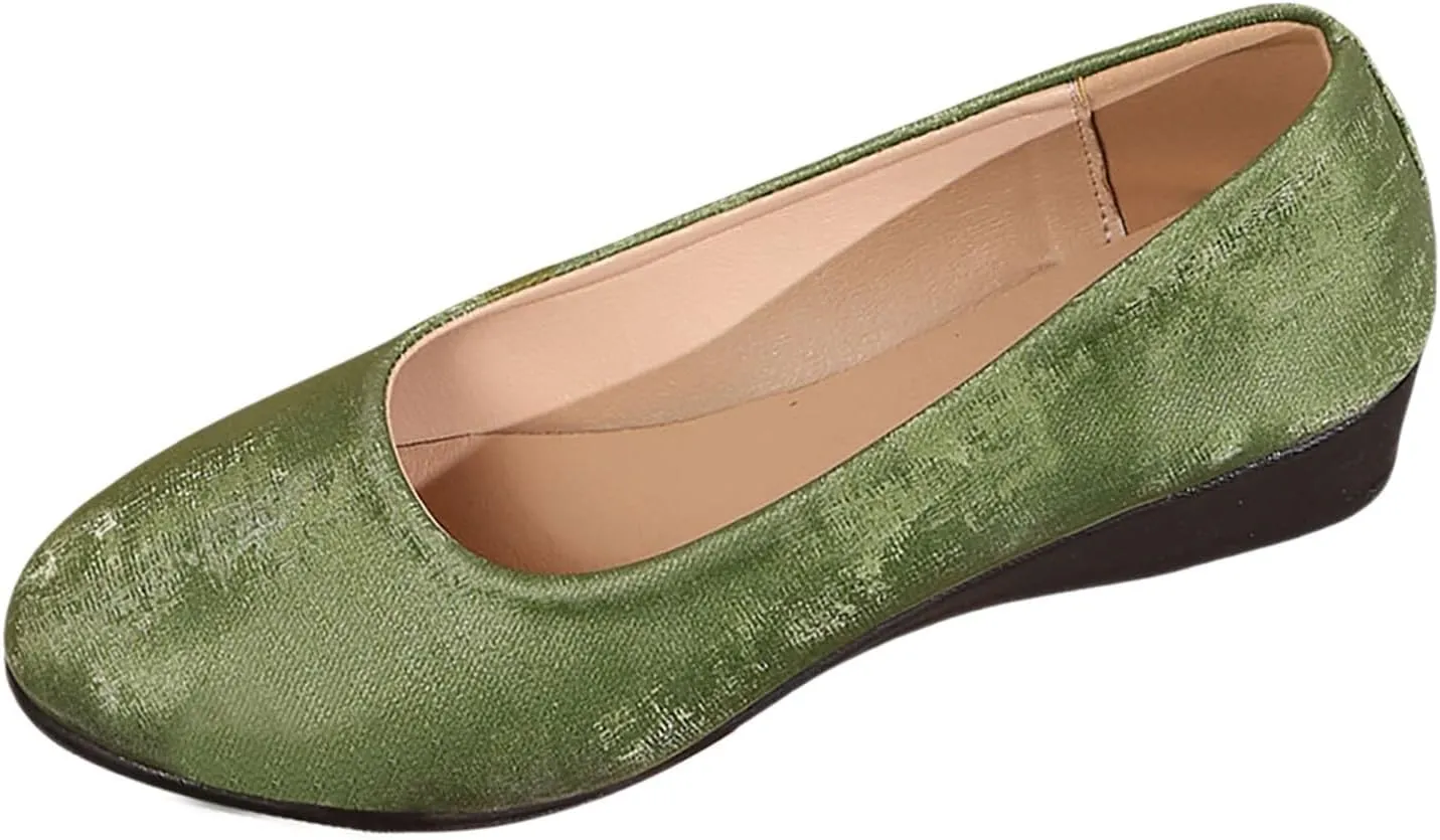 Women's Casual Shoes for Everyday Wear Sleek Satin Design Closed Toe and Heel Comfortable Wedge Wide Summer Shoe