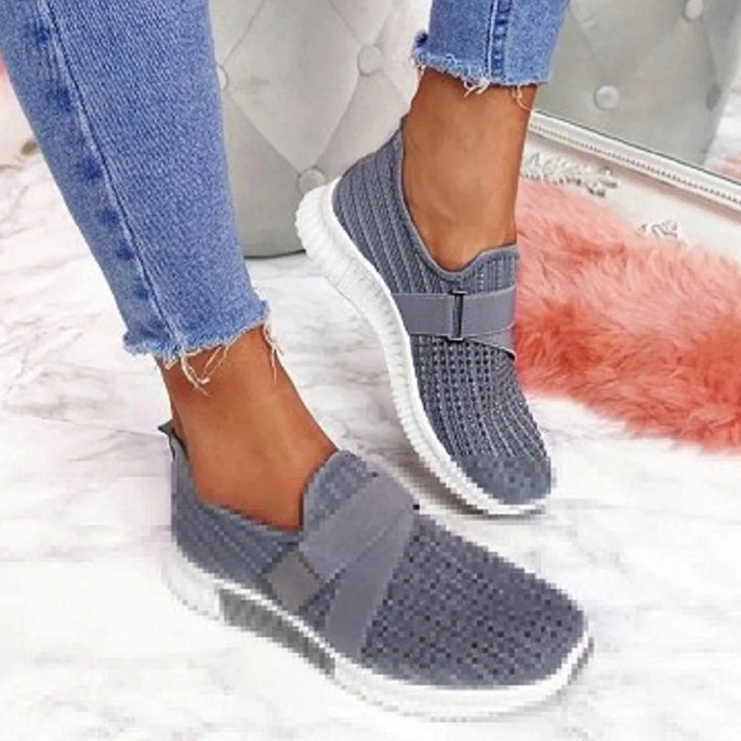 Women's Fashion Sneakers Lace Up Breathable Casual Waking Shoes Comfortable Tennis Shoes for Women Trendy Loafers for Women 2024 Slide On Sneakers for Women