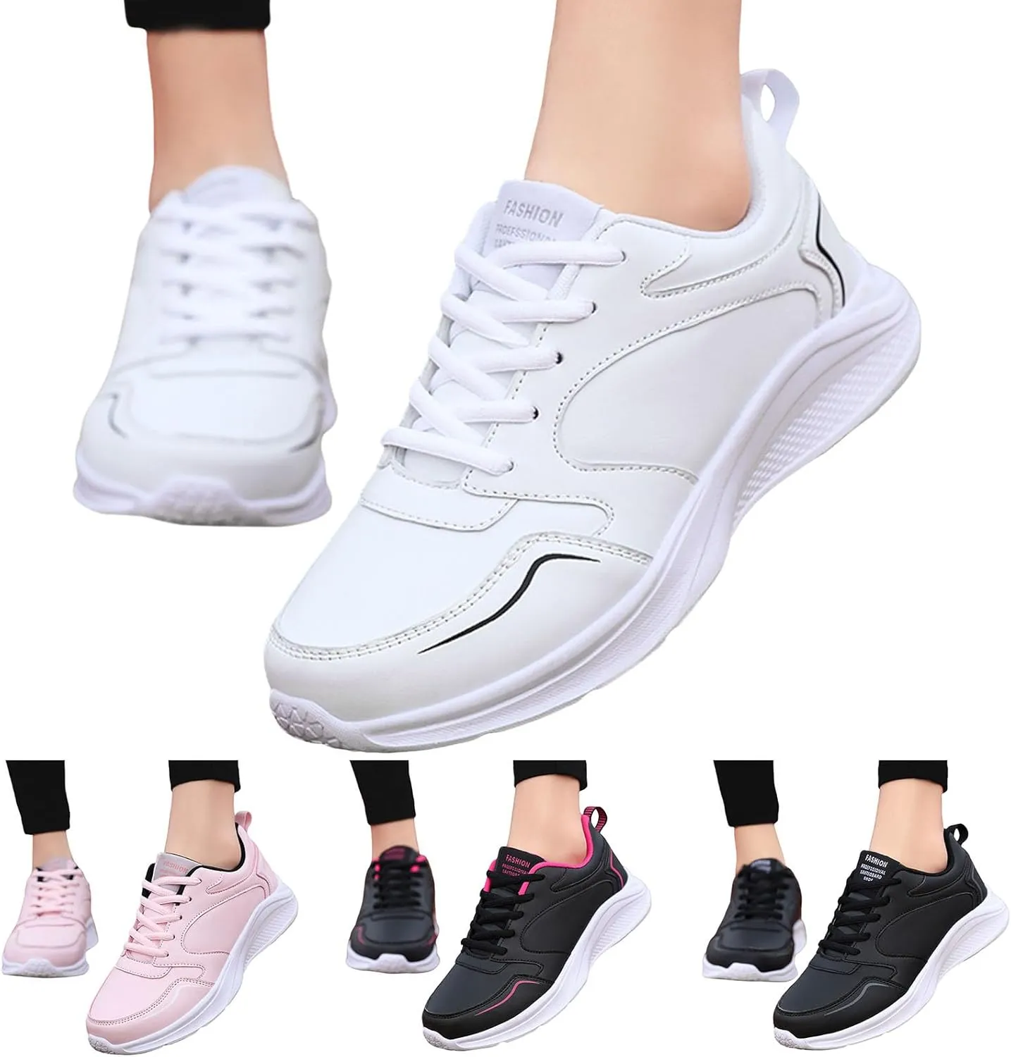 Women's Slip on Walking Shoes Comfy PU Leather Non Slip Arch Support Running Shoes Breathable Mesh Sports Workout Tennis Shoes Lightweight Fashion Sneakers