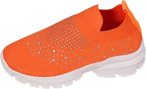 Women's Slip on Walking Shoes Rhinestone Comfy Rhinestone Knitted Non Slip Arch Support Running Shoes Breathable Gym Workout Shoes Lightweight Fashion Sneakers