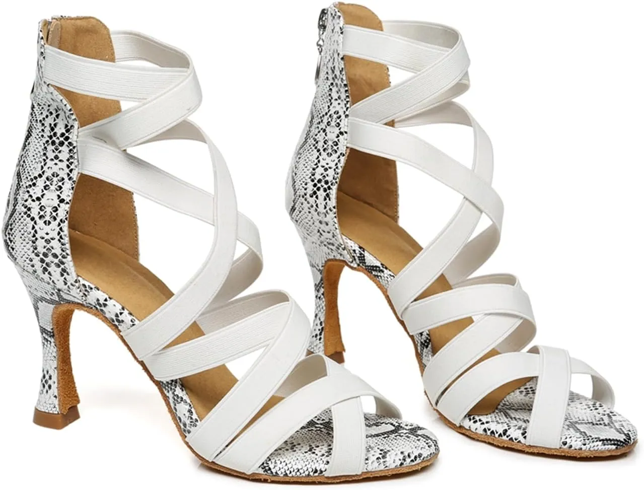 Women's Stylish Elasticated Open Toe Snakeskin Synthetic Ballroom Rumba Party Wedding Practice Performence Dance Shoes