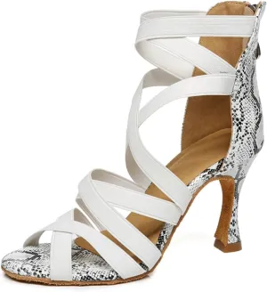 Women's Stylish Elasticated Open Toe Snakeskin Synthetic Ballroom Rumba Party Wedding Practice Performence Dance Shoes
