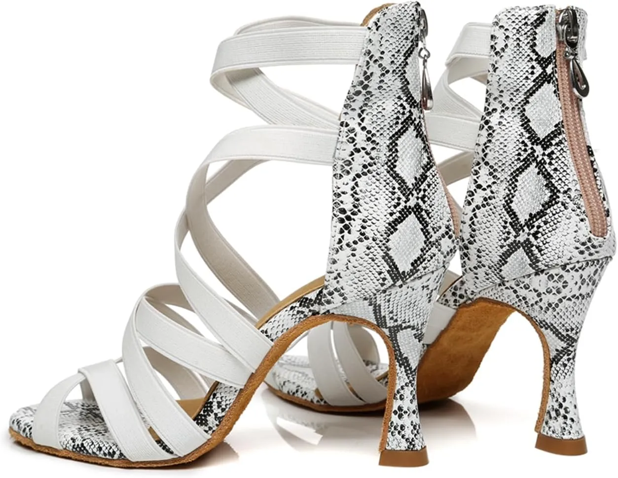 Women's Stylish Elasticated Open Toe Snakeskin Synthetic Ballroom Rumba Party Wedding Practice Performence Dance Shoes