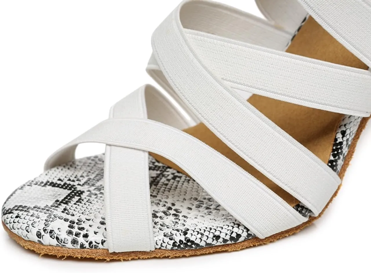Women's Stylish Elasticated Open Toe Snakeskin Synthetic Ballroom Rumba Party Wedding Practice Performence Dance Shoes