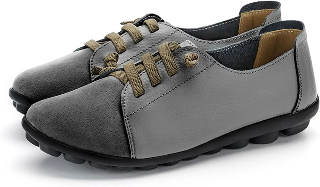 Women's Suede Casual Flat Oxford Shoes Round Toe Soft Sole Non-Slip Work Dress Lace-Up Shoes Comfortable Non-Slip Walking Mom Shoes