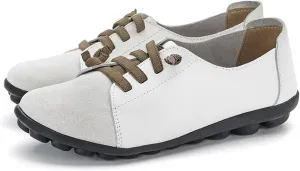 Women's Suede Casual Flat Oxford Shoes Round Toe Soft Sole Non-Slip Work Dress Lace-Up Shoes Comfortable Non-Slip Walking Mom Shoes