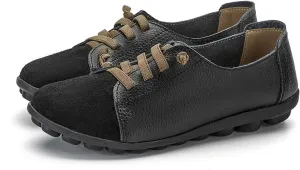 Women's Suede Casual Flat Oxford Shoes Round Toe Soft Sole Non-Slip Work Dress Lace-Up Shoes Comfortable Non-Slip Walking Mom Shoes