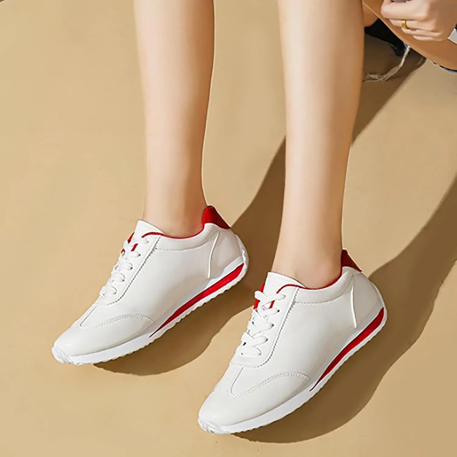 Womens Workout Shoes Fashion Lace Up Faux Leather Non Slip Sneakers Comfortable Casual Walking Running Athletic Shoes