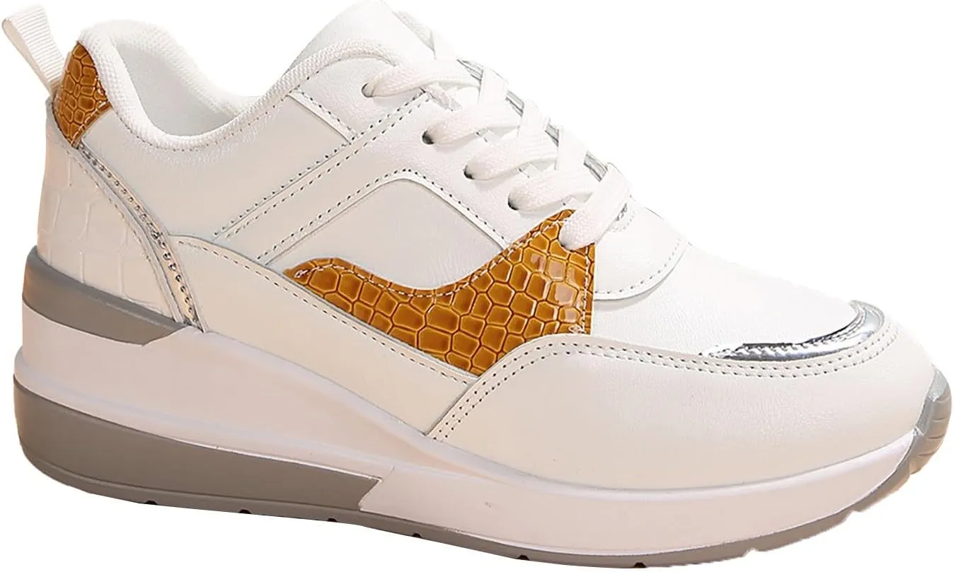 Womens Workout Shoes Fashion Wedge Platform Thick Sole Lace Up Sneakers Casual Comfortable Waterproof Walking Shoes