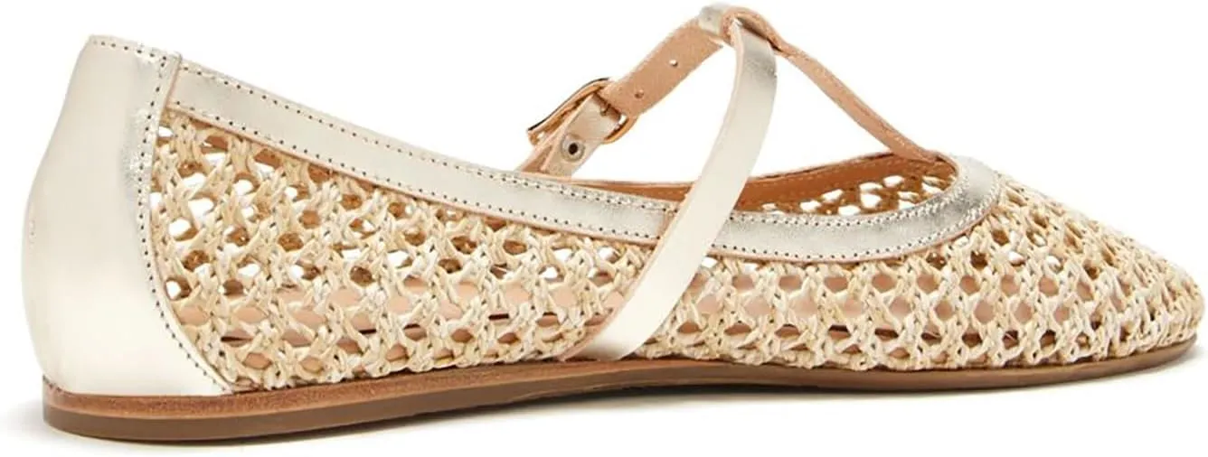 Women's Woven Mesh Ballet Flats Closed Round Toe Mary Jane Shoes with Adjustable Strap Buckle Comfortable Raffie Ballerinas Shoes