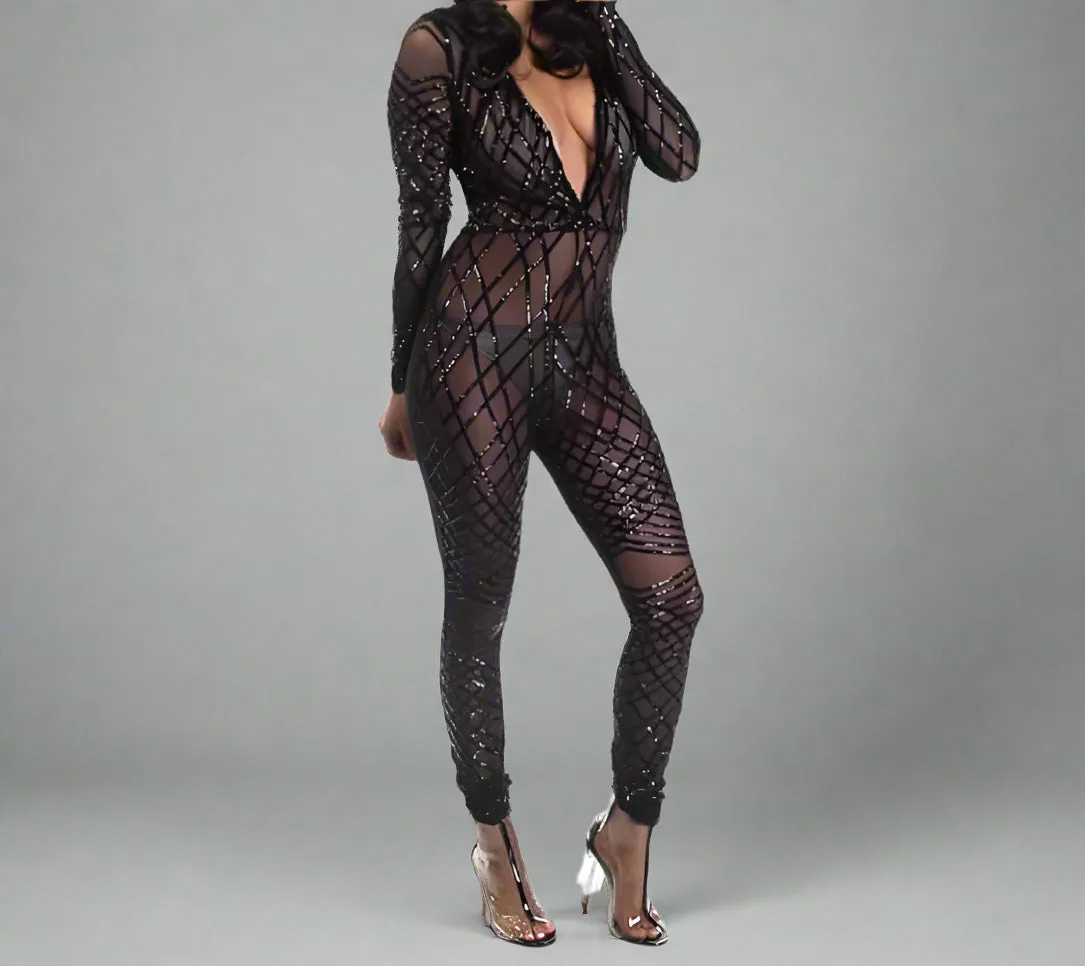 Zennra Sequin and Mesh Jumpsuit
