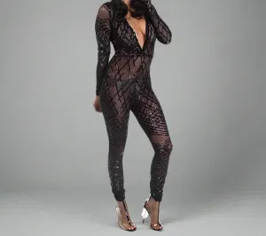 Zennra Sequin and Mesh Jumpsuit